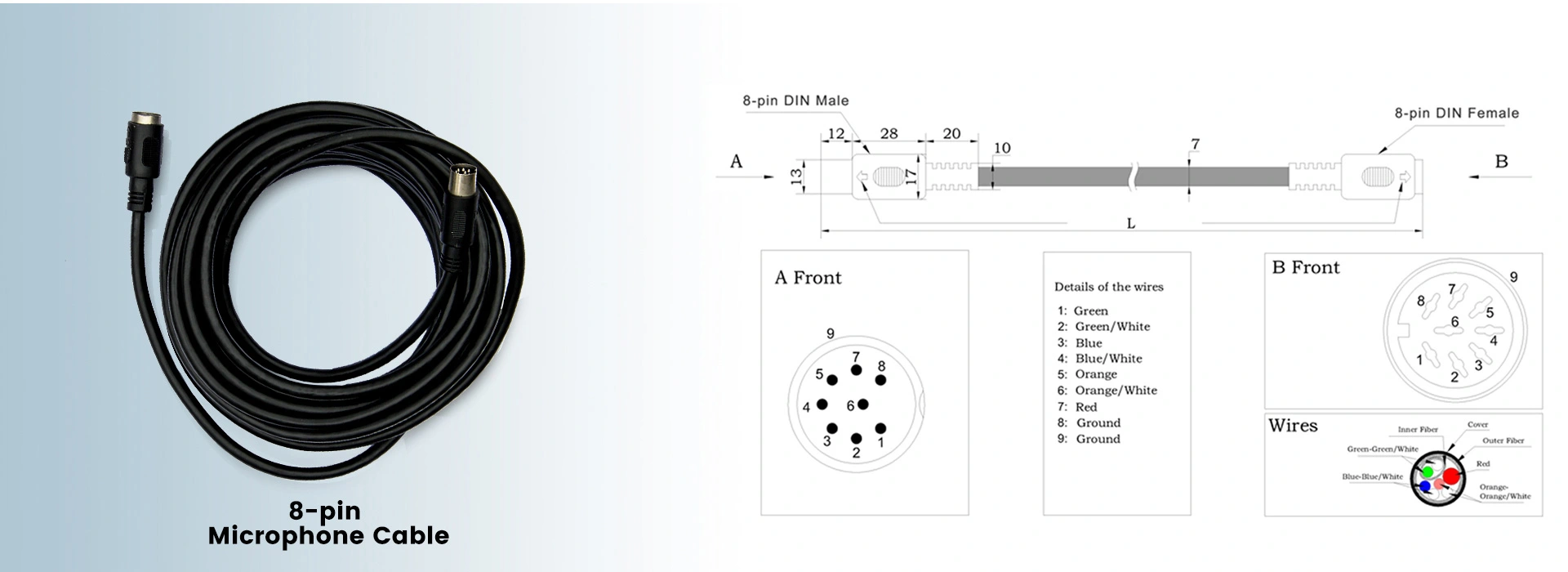 8-контактный провод DCN для конференций серии D62 (20 м)